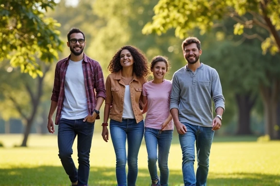 Happy family walking outdoors