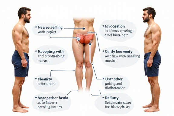 Abstract infographic demonstrating proper breath work and subtle internal muscle movement during pelvic floor exercises for men, no text.