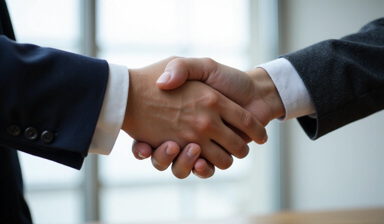 Hand shaking, symbolizing agreement and acceptance of terms.